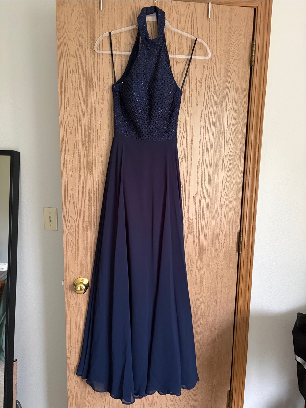 Lulu's Navy Halter Maxi Dress with Beaded Bodice
